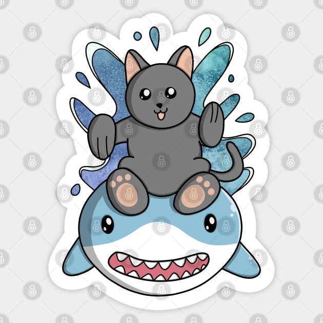 Cat Rides Swimming Shark Sticker by pako-valor